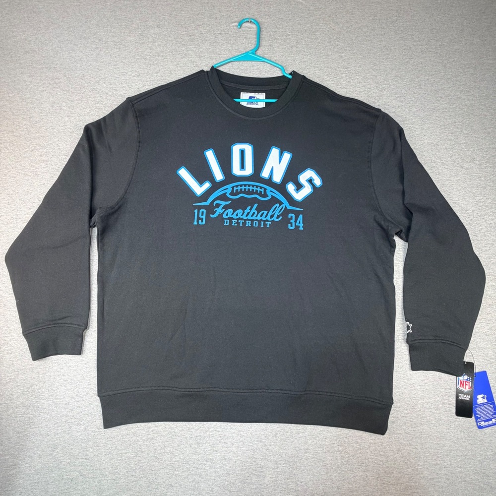 Starter‎ Detroit Lions Sweatshirt Mens XXL Black NFL Football Crewneck Pullover